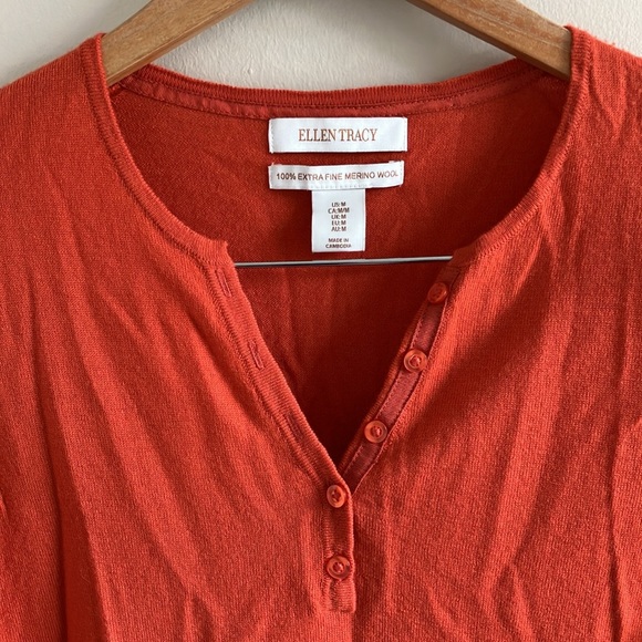 Ellen Tracey 100% extrafine merino wool V-neck sweater burnt orange - Picture 2 of 6